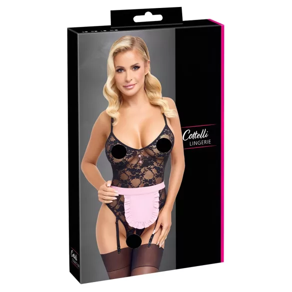 Cottelli - doorzichtige kamermeisje outfit - zwart/roze - M