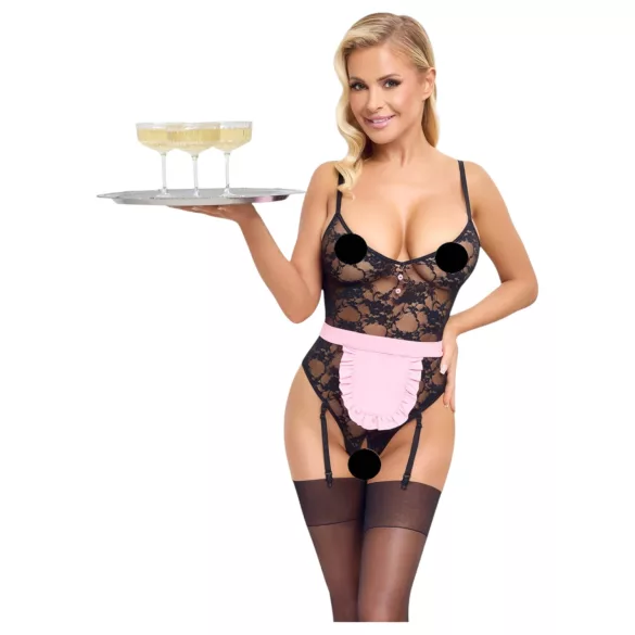 Cottelli - doorzichtige kamermeisje outfit - zwart/roze - L