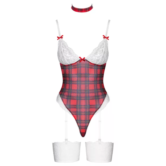 Cottelli - lingerie body set - rood geruit - dames body - M