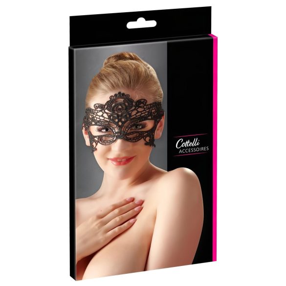 Cottelli - Zwarte geborduurde kant-look oogmasker
