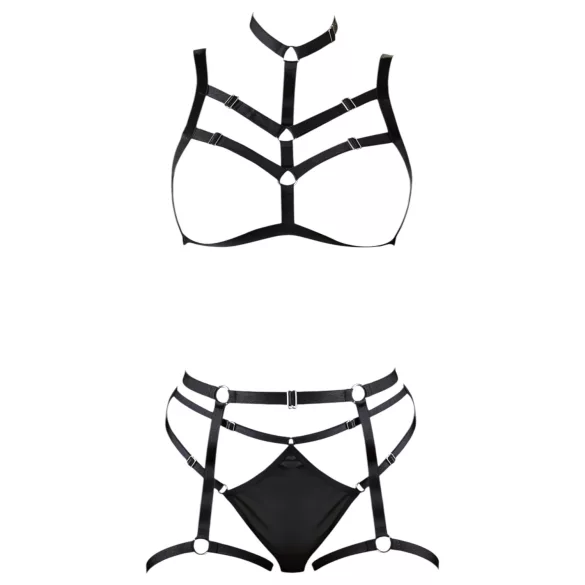 Cottelli - decoratieve bodyharnas lingerie set (zwart, S-L)