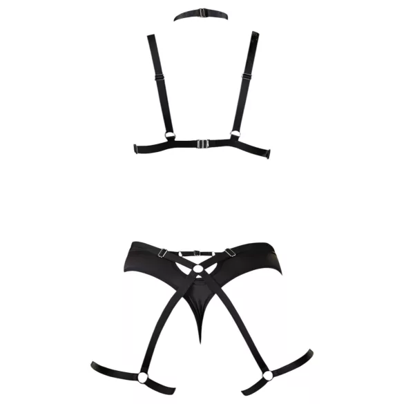 Cottelli - decoratieve bodyharnas lingerie set (zwart, S-L)