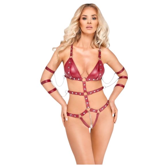 Bad Kitty - Rood bondage body met studs