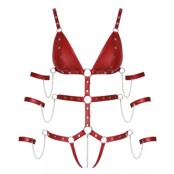 Bad Kitty - rood bondage harnas met studs - M