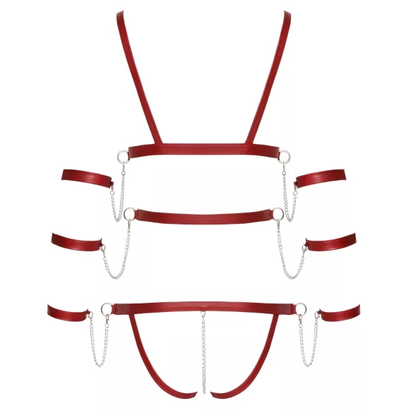 Bad Kitty - rood bondage harnas met studs - M