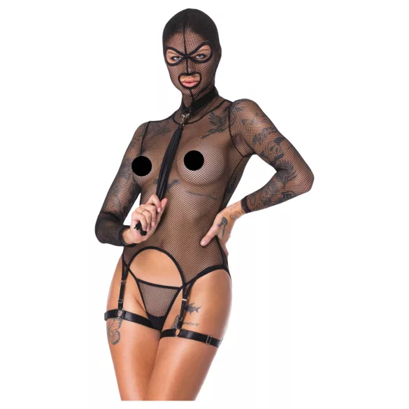 Bad Kitty - BDSM set met zweep - transparant netstof - zwart