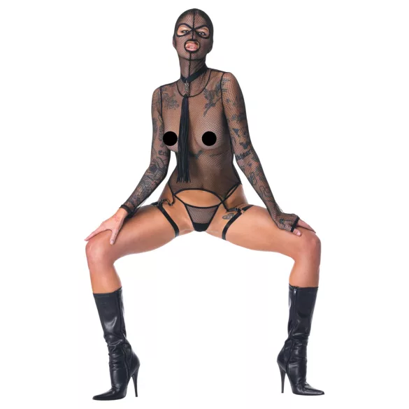 Bad Kitty - BDSM set met zweep - transparant netstof - zwart - M