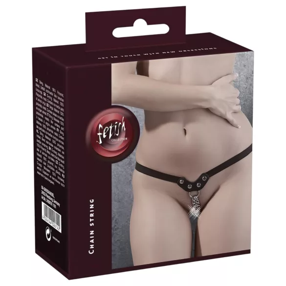 Fetisj - getailleerde string met studs en kettingen (zwart, S‑L)