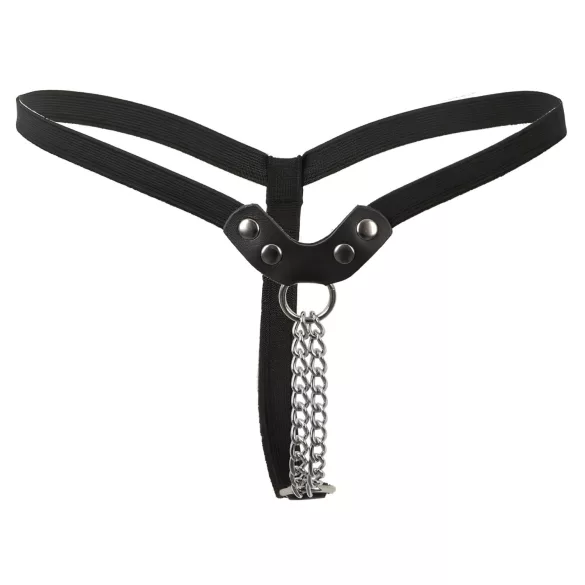 Fetisj - getailleerde string met studs en kettingen (zwart, S‑L)