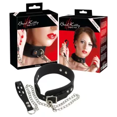 Bad Kitty - siliconen halsband met riem - zwart