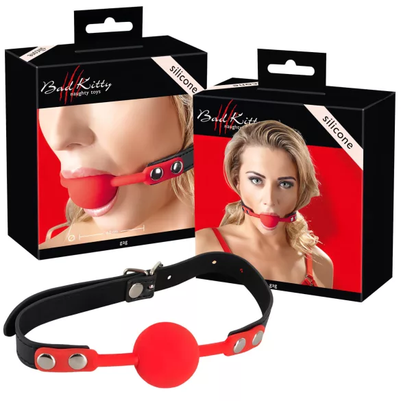 Bad Kitty - silicone ballgag - kunstleren band - rood