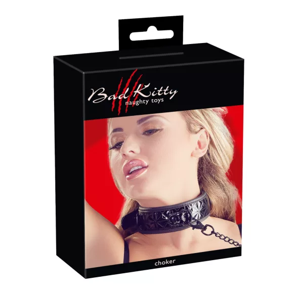 Bad Kitty - halsband met edelsteenmotief en lijn - zwart