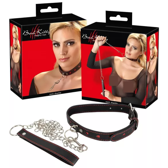 Bad Kitty - halsband met hartje en metalen ketting - zwart