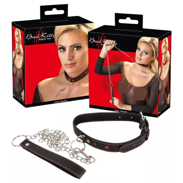 Bad Kitty - halsband met hartje en metalen ketting - zwart