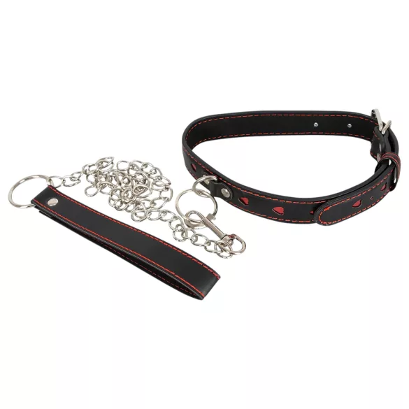 Bad Kitty - halsband met hartje en metalen ketting - zwart