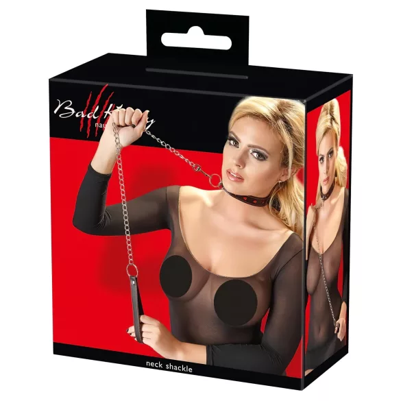 Bad Kitty - halsband met hartje en metalen ketting - zwart