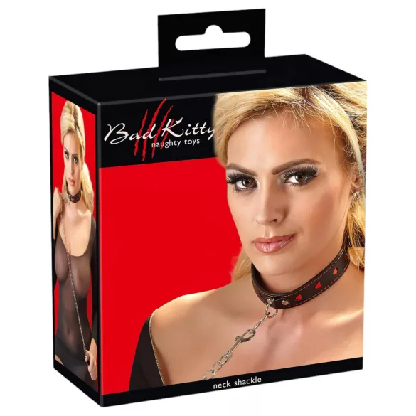 Bad Kitty - halsband met hartje en metalen ketting - zwart