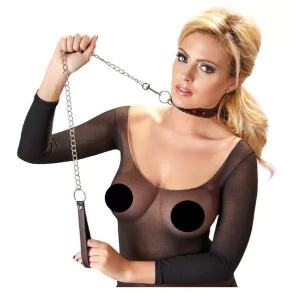 Bad Kitty - halsband met hartje en metalen ketting - zwart