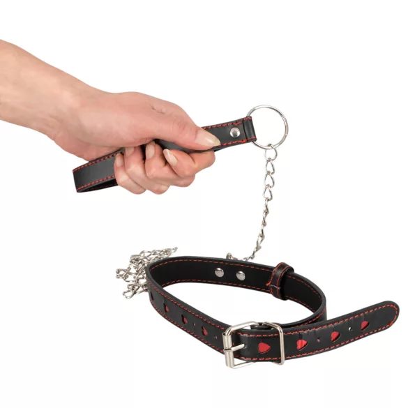 Bad Kitty - halsband met hartje en metalen ketting - zwart