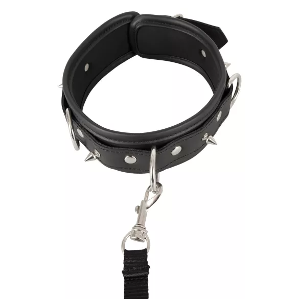 Vegan Fetish - halsband met studs en riem - zwart