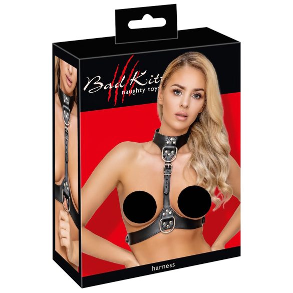 Bad Kitty - Leren bodyharnas met D-ringen (zwart)