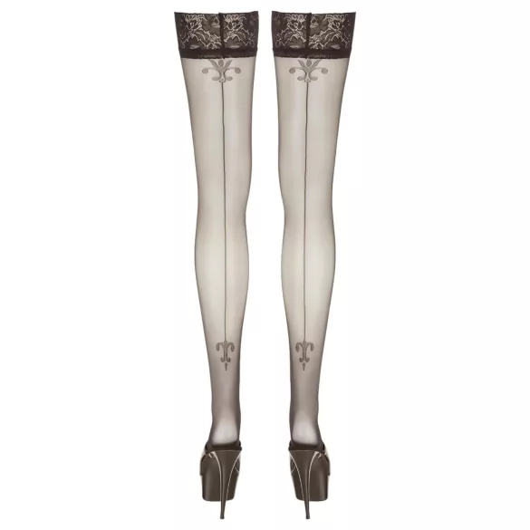 Cottelli - hold-up kousen - bloemenprint, gestreept - zwart