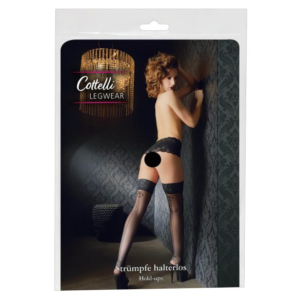 Cottelli - leliestruik motief, gestreepte kousen (zwart) - 5