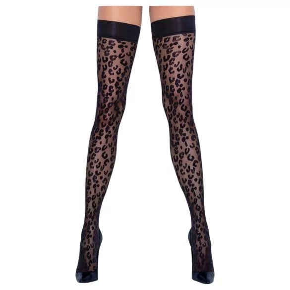Cottelli Legwear - hold-up kousen - panterprint - zwart