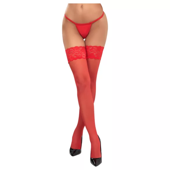 Cottelli - kanten hold-ups - bloemenmotief - rood - 3/M-L