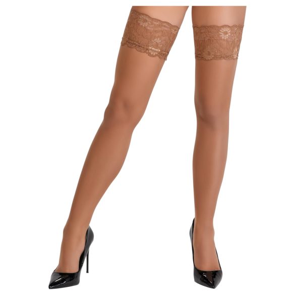 Cottelli - kanten bloemenhold-up kousen (nude) - 3/M-L