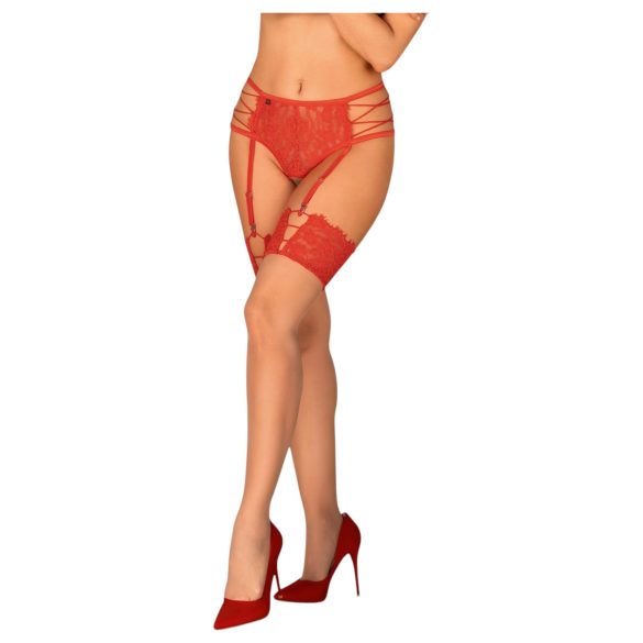 Obsessive - kanten panty (rood-naturel) - L/XL