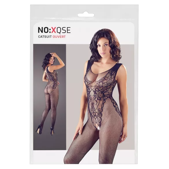 NO:XQSE - bodystocking zonder mouwen - openkant netstof - zwart (S-L)