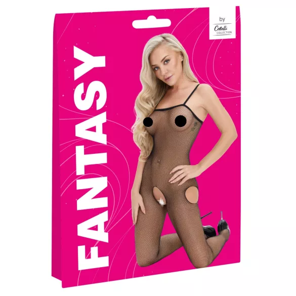 Cottelli Fantasy - open net catsuit met heupuitsnijding (zwart) - S‑L