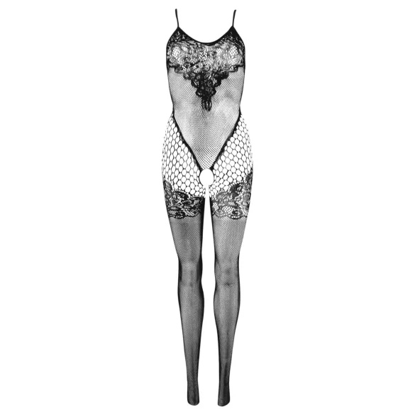 Cottelli Fantasy - jarretelles net catsuit met open kruis (zwart) - S-L