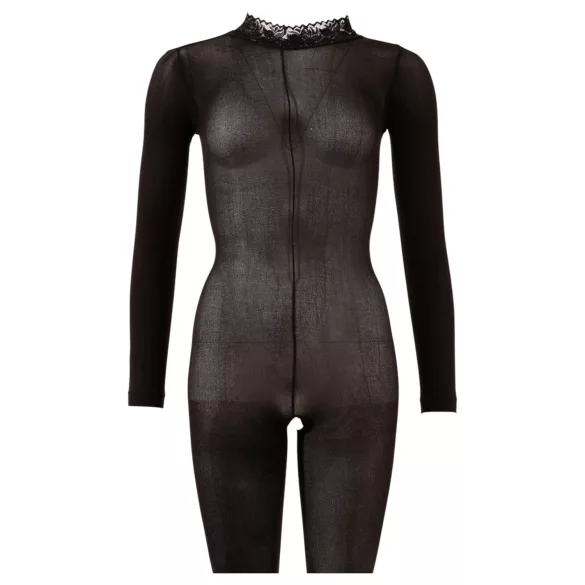 Cottelli - transparante catsuit met open kruis (zwart) - S/M