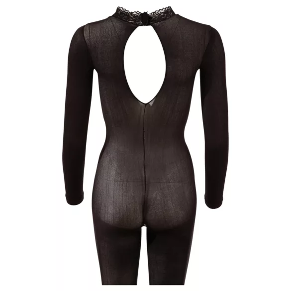 Cottelli - transparante catsuit met open kruis (zwart) - S/M