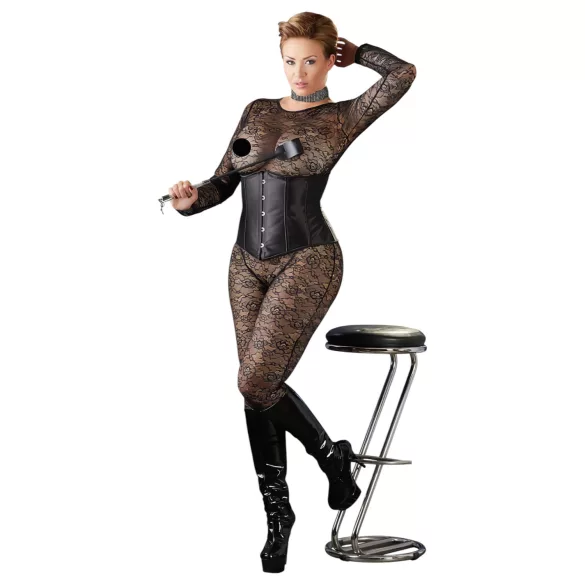 Cottelli Plus Size - satijnen korset - zwart