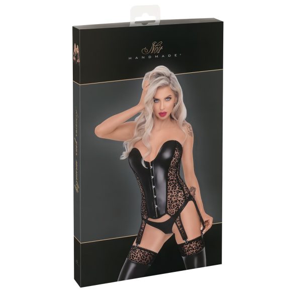 Noir - Zwart topje met luipaardprint en jarretelles - M