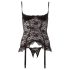Cottelli - Kant-en ruches top met jarretels (zwart) - 85C/XL