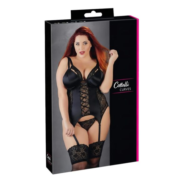 Cottelli Plus Size - Verstelbare Jarreteltop (Zwart)