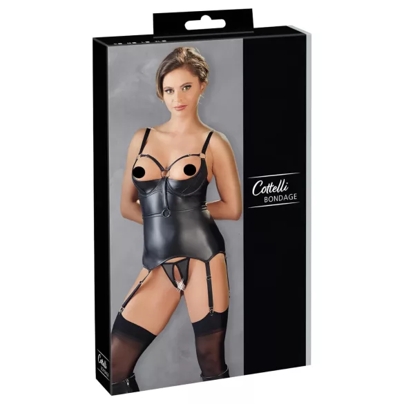 Cottelli Bondage - glanzende push-up top met boeien (zwart)