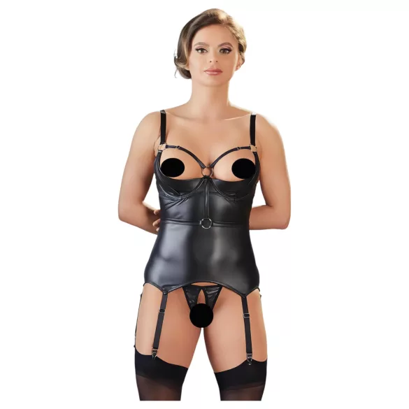 Cottelli Bondage - glanzende push-up top met boeien (zwart)