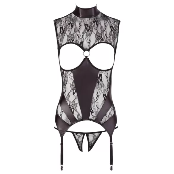Abierta Fina - open set lingerie - kanten details - zwart - M