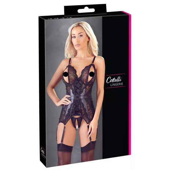 Cottelli - open bh en string met kant - zwart - L
