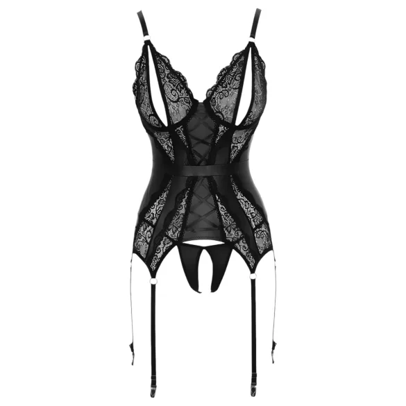 Cottelli - open bh en string met kant - zwart - L