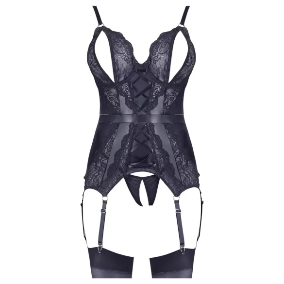 Cottelli - open bh en string met kant - zwart - L