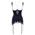 Abierta Fina - Glanzende ketting top & slipje (zwart) - 85B/L