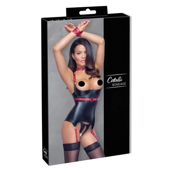 Cottelli Bondage - Glanzend borsttop met halsband (zwart)