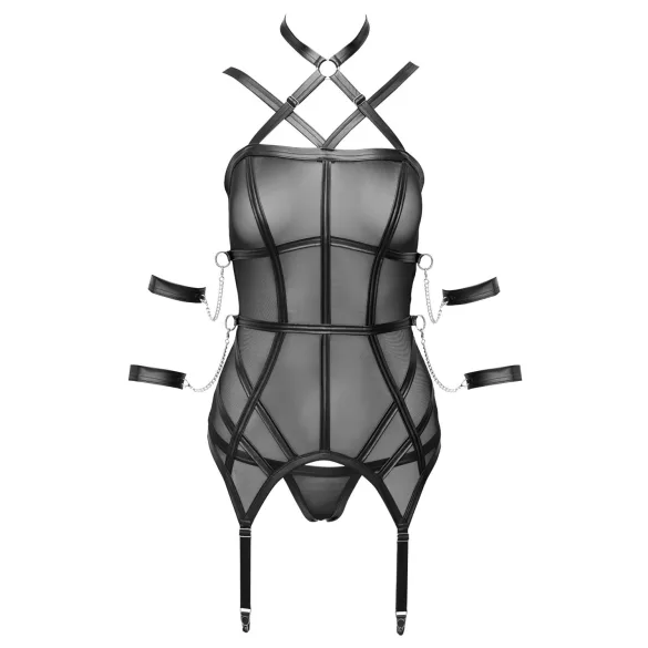 Cottelli Bondage - harnas top, armbanden en string (zwart)