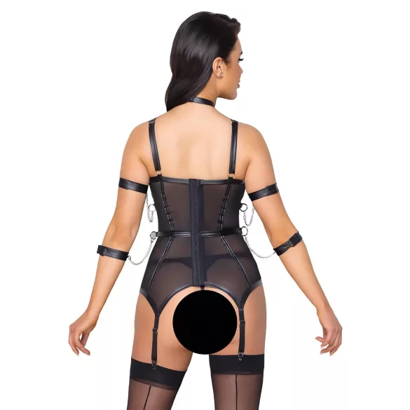 Cottelli Bondage - harnas top, armbanden en string (zwart) - L
